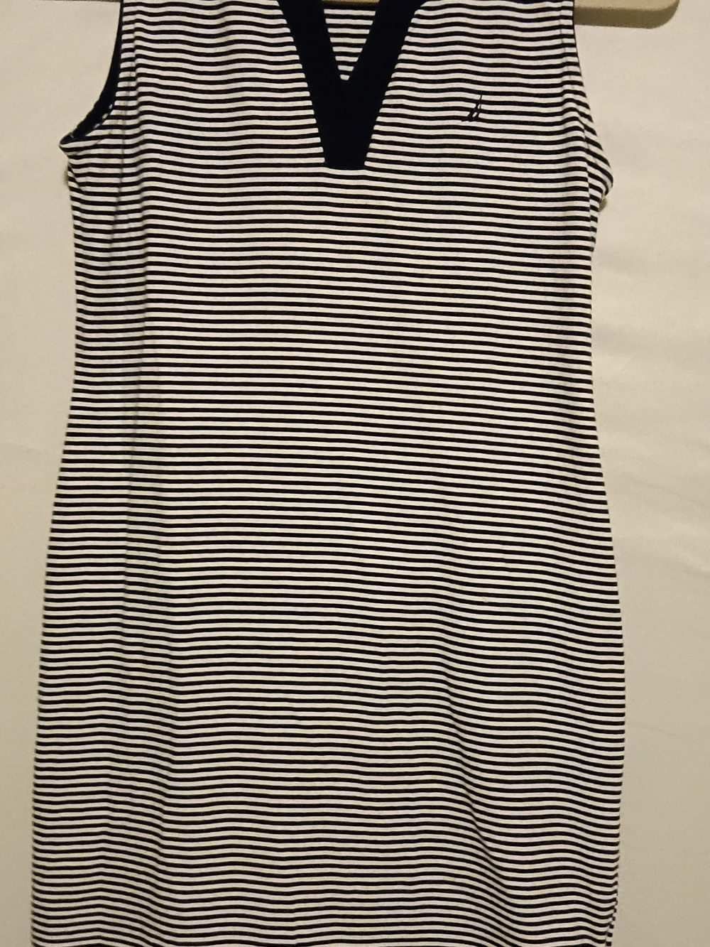 Nautica Black & White Striped V-Neck Sleeveless Mini Dress